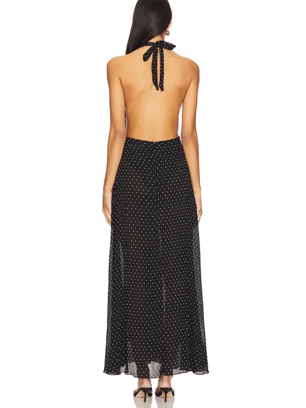 Lioness Black Polka Dot Halter Backless Maxi Dress S District Maxi Dress - Picture 3 of 3